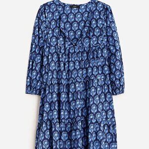 Cotton voile cover-up mini dress in navy bouquet block print